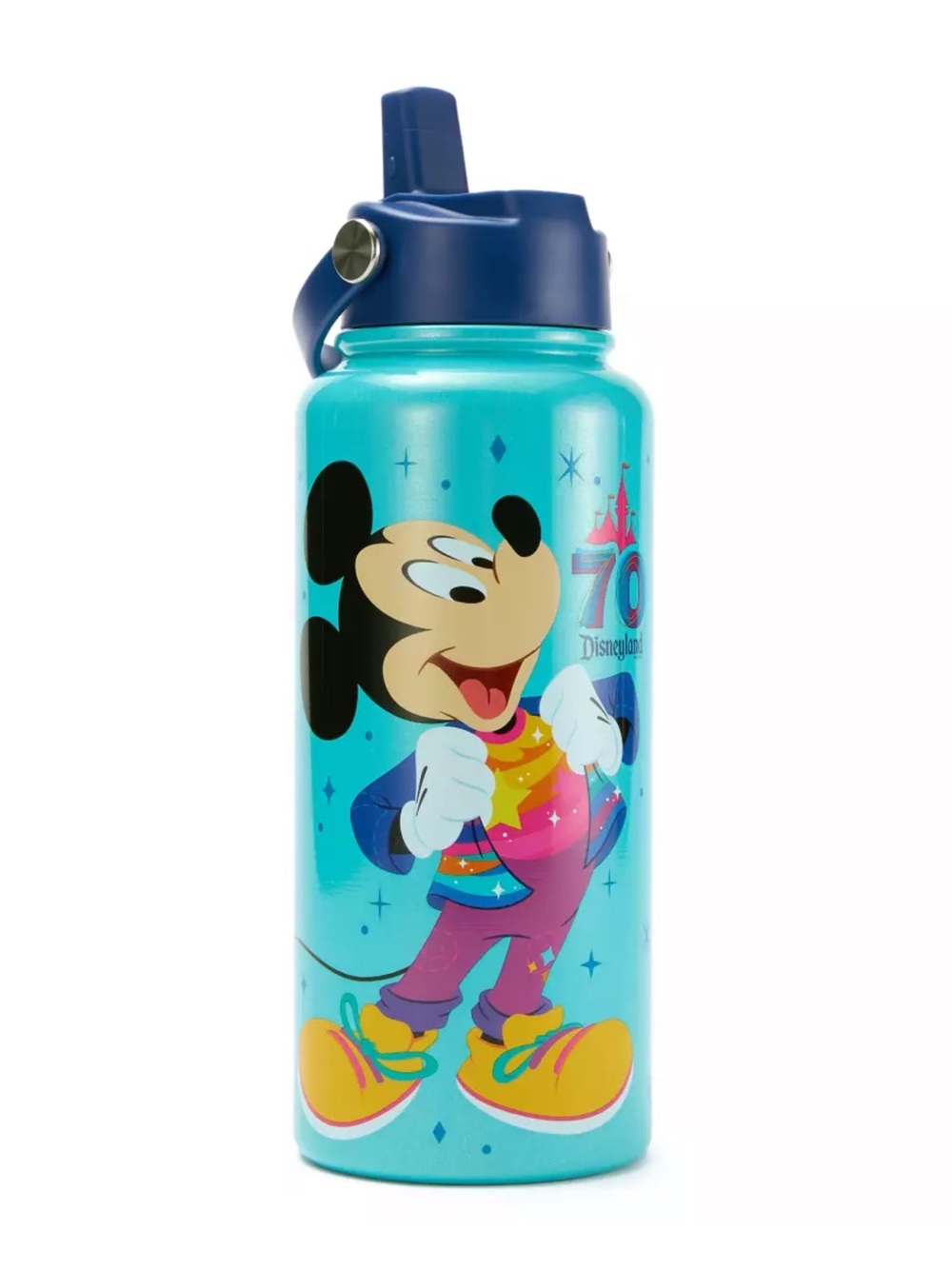 Mickey Stainless Steel Water Bottle Built -in straw Disneyland 70th Anniversary